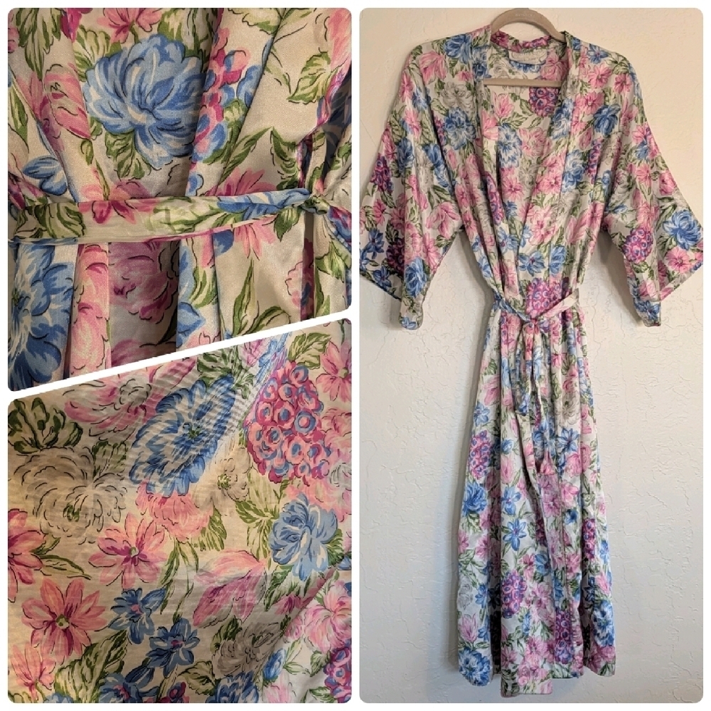 VTG Floral Lounge Robe Lingerie Seductivewear Glam Kimono Heirloom Nostalgia